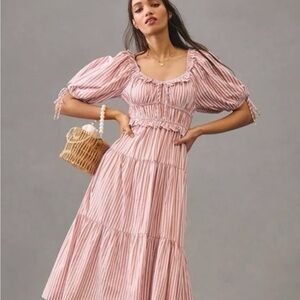 En Saison Pink Striped Midi Dress